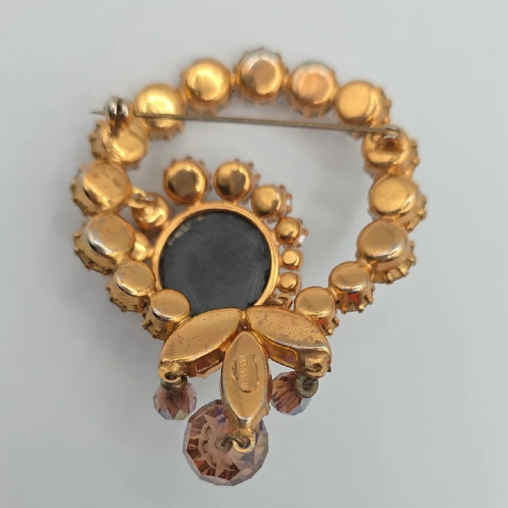 Vintage Austria Gold and Iridescent Crystal Brooch
